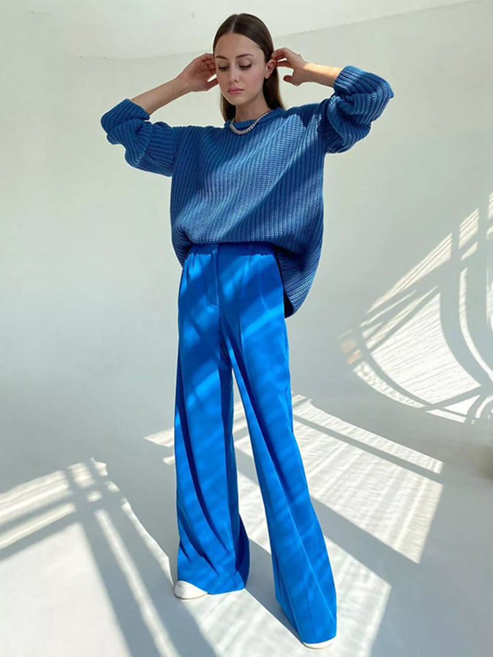 Pleated wide-leg dress pants with high-rise waist