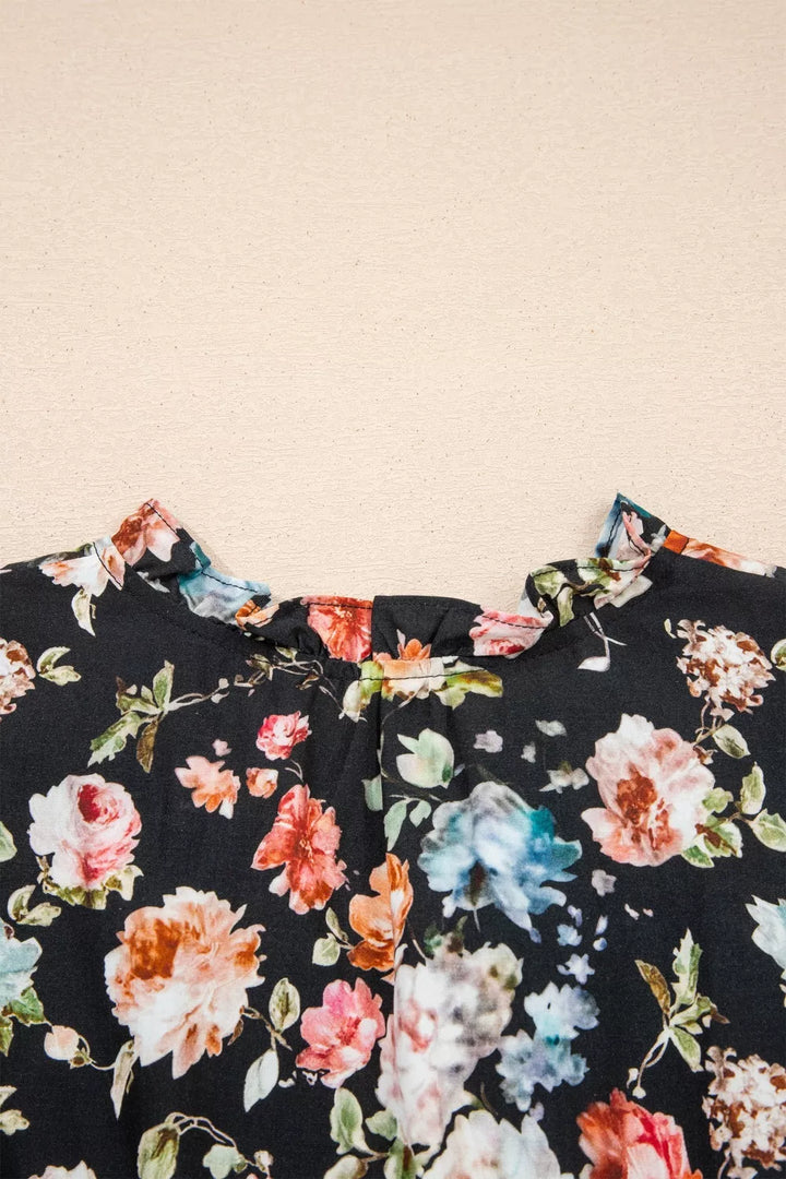 Floral puff sleeve smocked waist tiered maxi dress