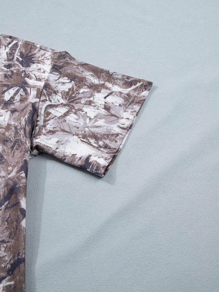 Woodland camouflage print drop shoulder tunic tee