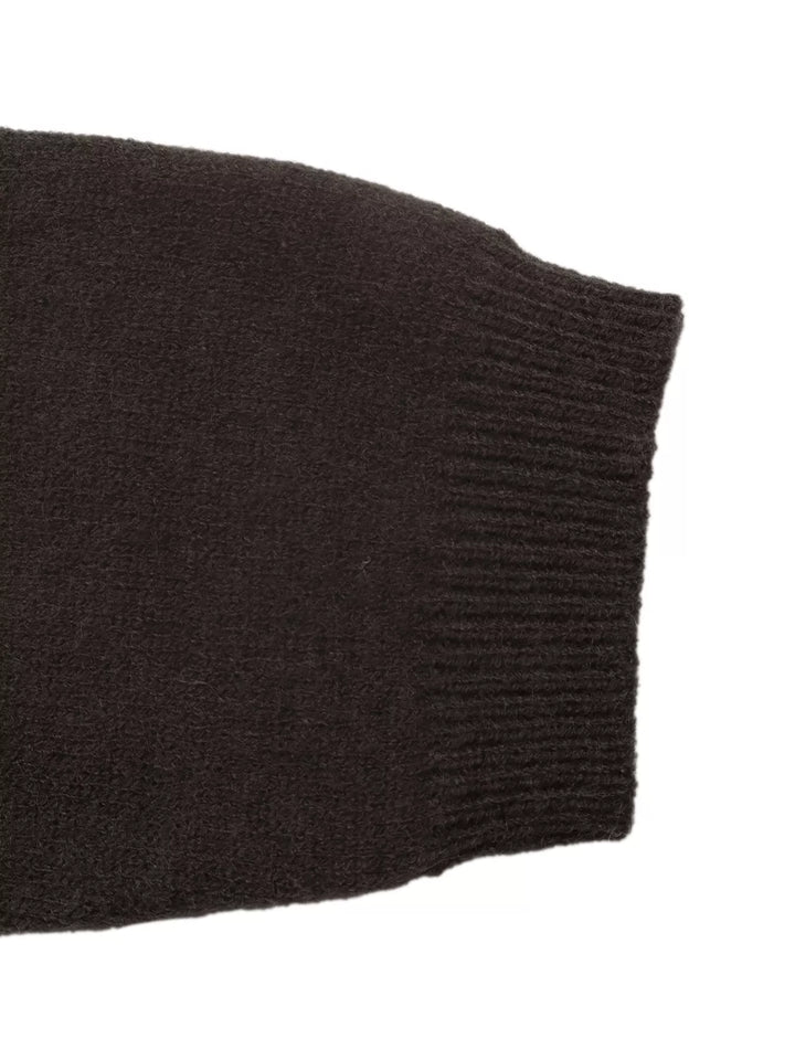 Crew neck button-up knit cardigan with patch pockets