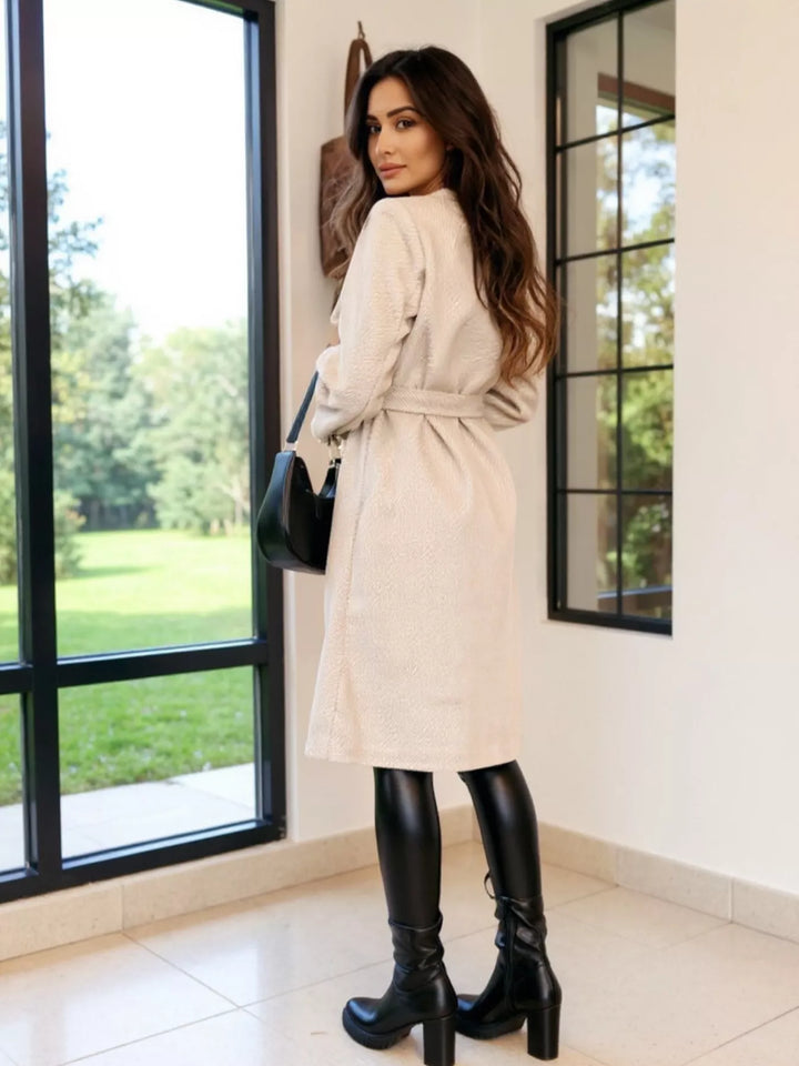 Double-breasted tie-waist longline overcoat