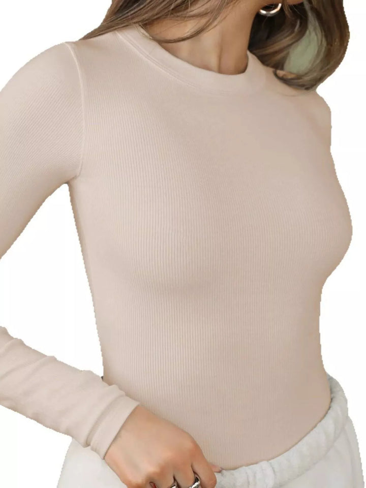 Ribbed knit long sleeve crew neck crop top