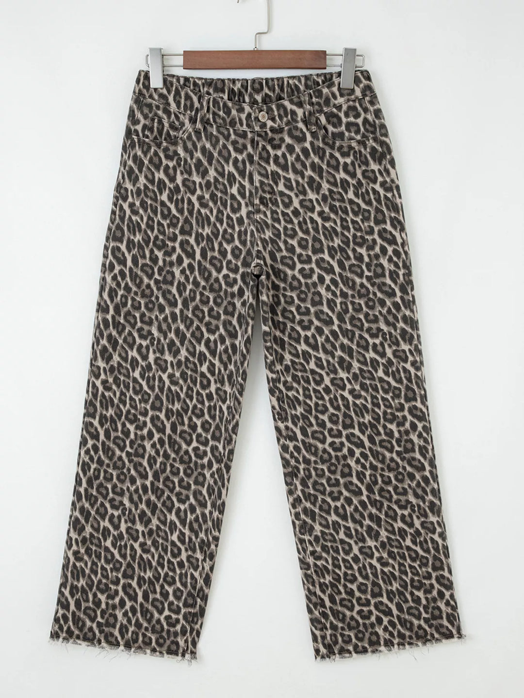 Leopard print straight loose-leg jeans with cuffed hem