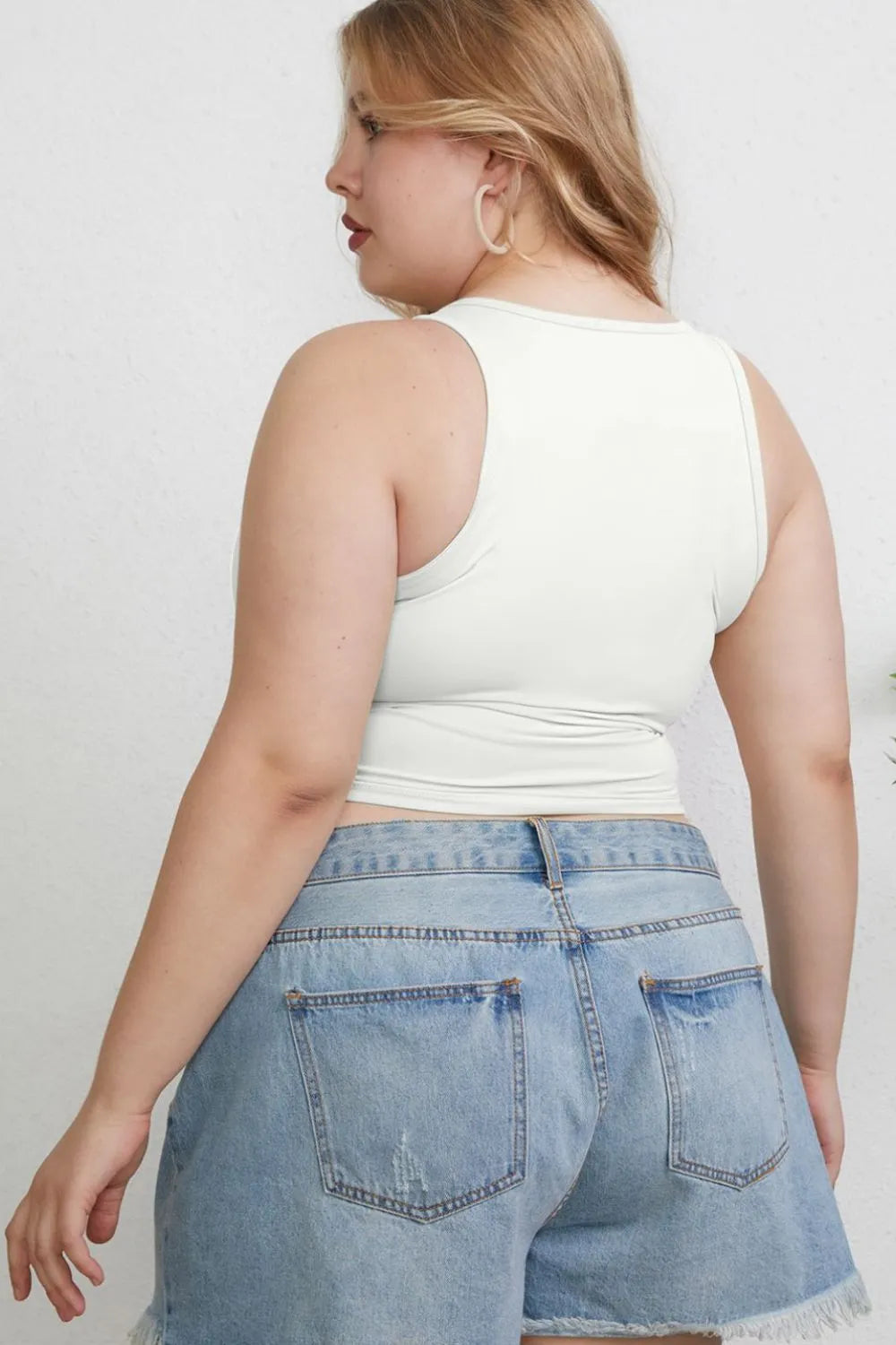 Slim-fit round neck tank top with high neckline