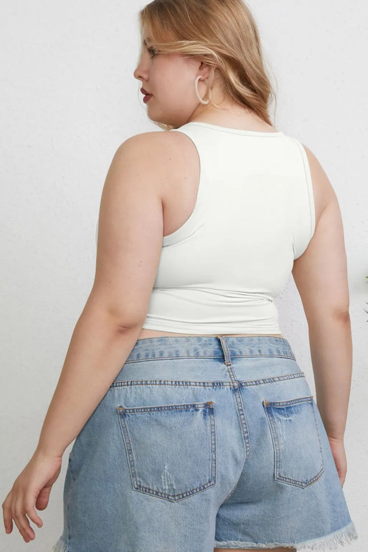 Slim-fit round neck tank top with high neckline