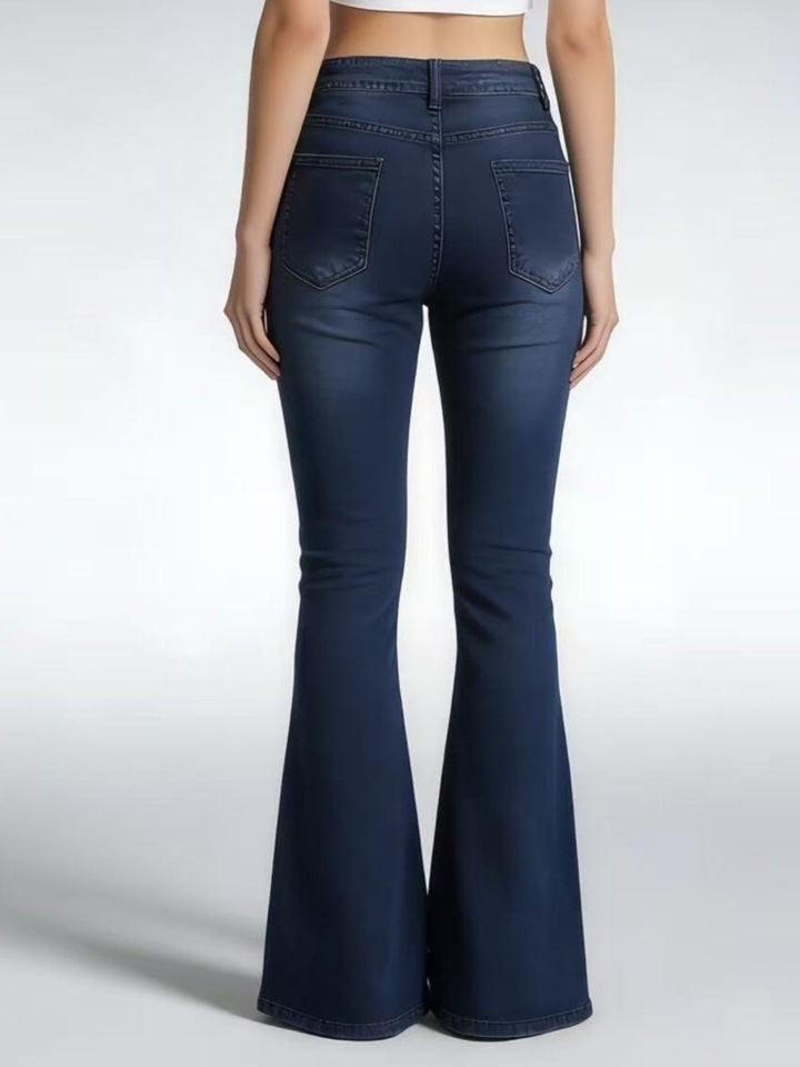 Vintage wash high-rise flare jeans in stretch denim