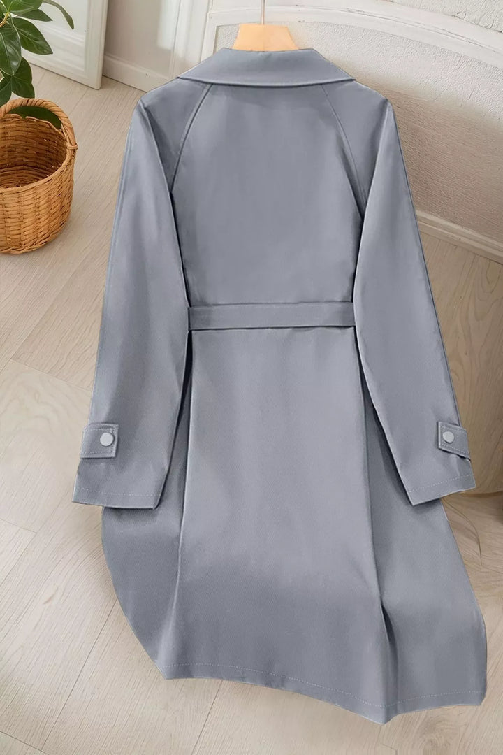 Wide lapel belted trench coat with epaulette tabs