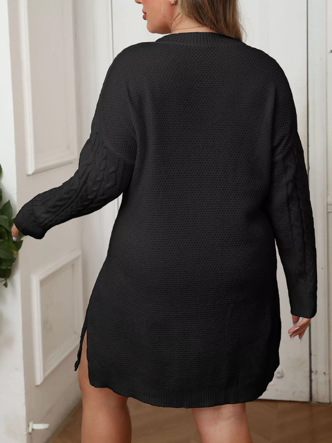 Cable knit sweater dress with strawberry buttons