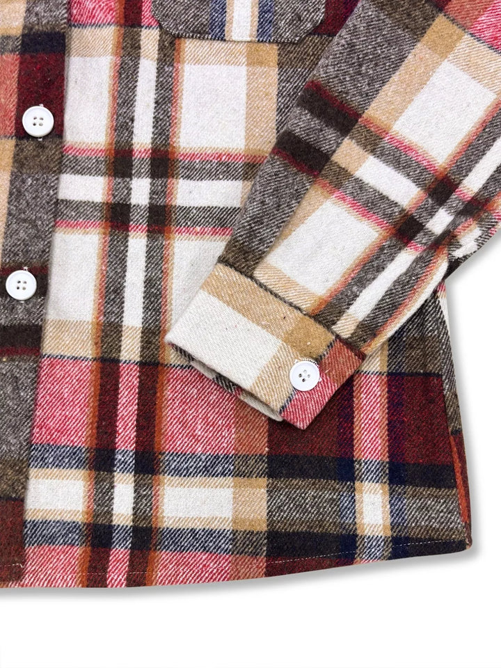 Plaid flannel button-down shacket with chest pockets