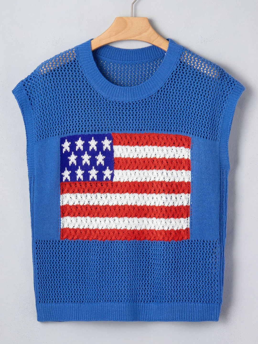 American flag open-knit short sleeve sweater top