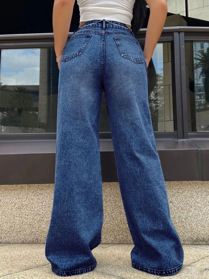 High-rise wide leg jeans with faded whiskering