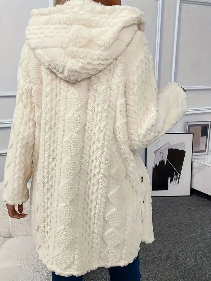 Textured faux fur teddy coat with button front