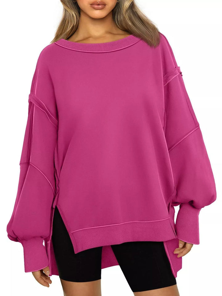 Rose Red Oversized side-slit sweatshirt with exposed seams