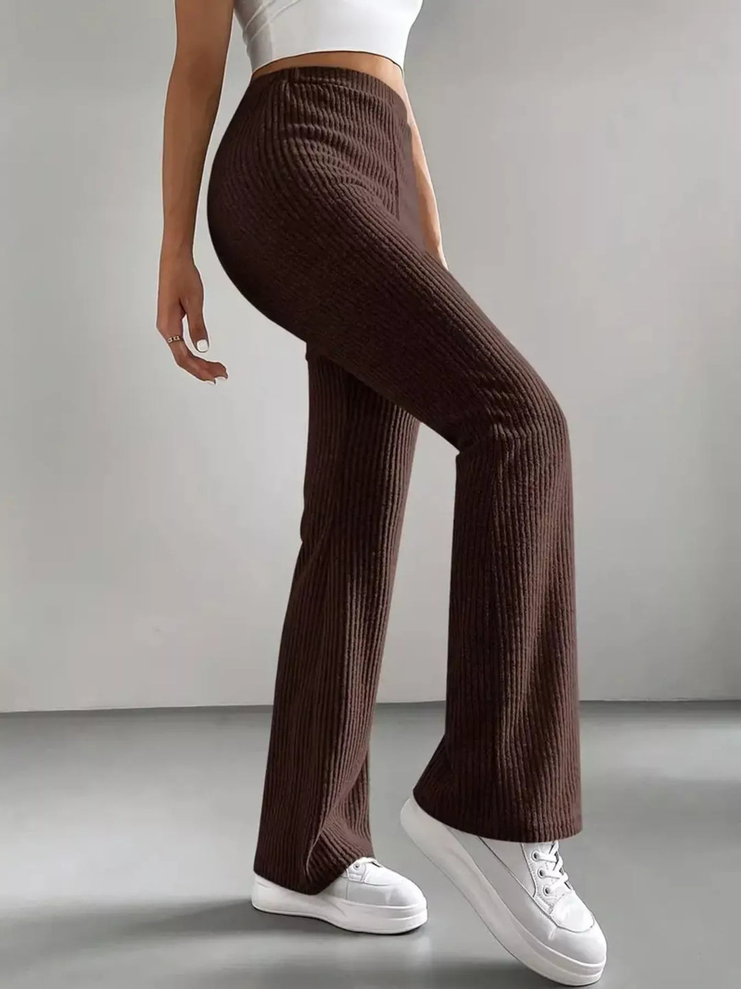 High-rise ribbed knit flare pants