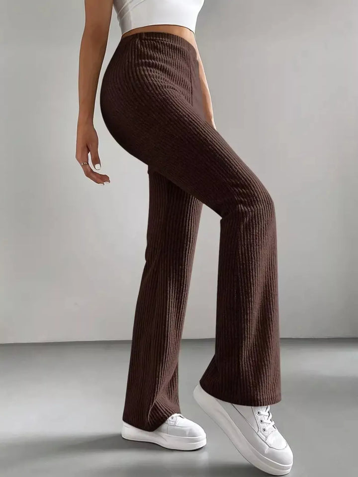 High-rise ribbed knit flare pants