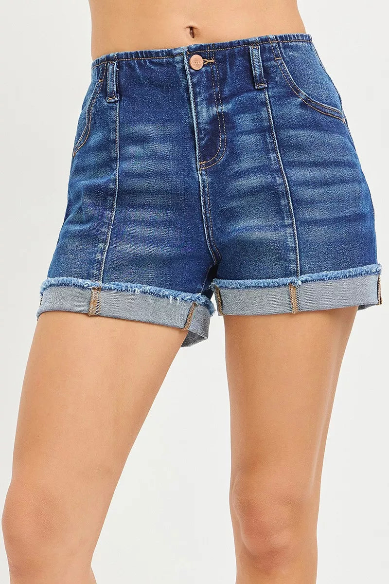 DARK Slouchy high-rise denim shorts with cuffed raw hem