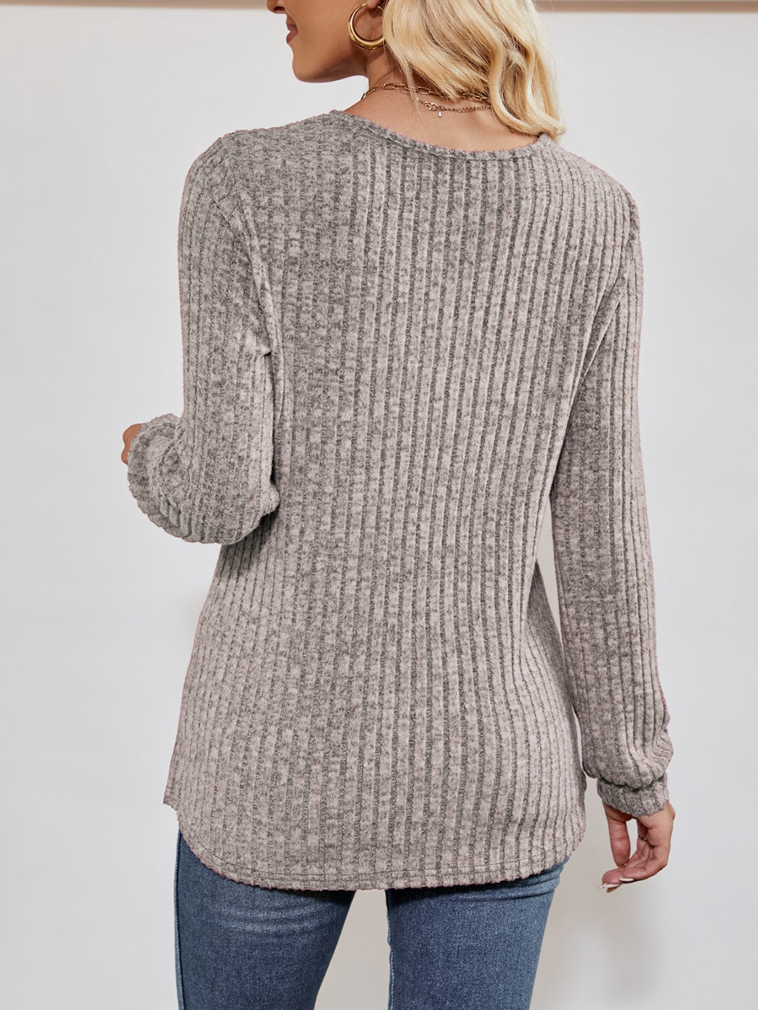Ribbed knit crossover V-neck long sleeve top