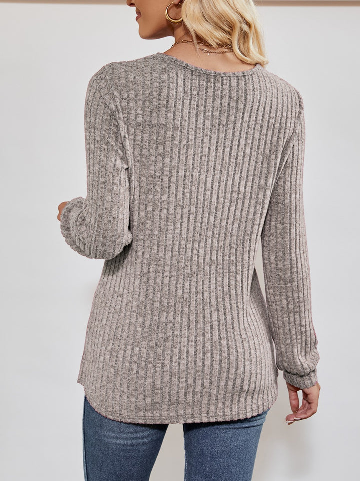 Ribbed knit crossover V-neck long sleeve top