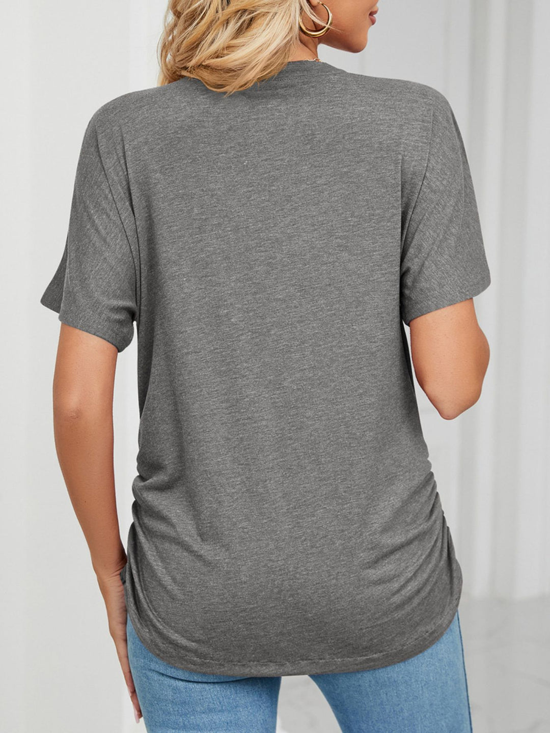 Relaxed V-neck short sleeve tee with drop shoulders