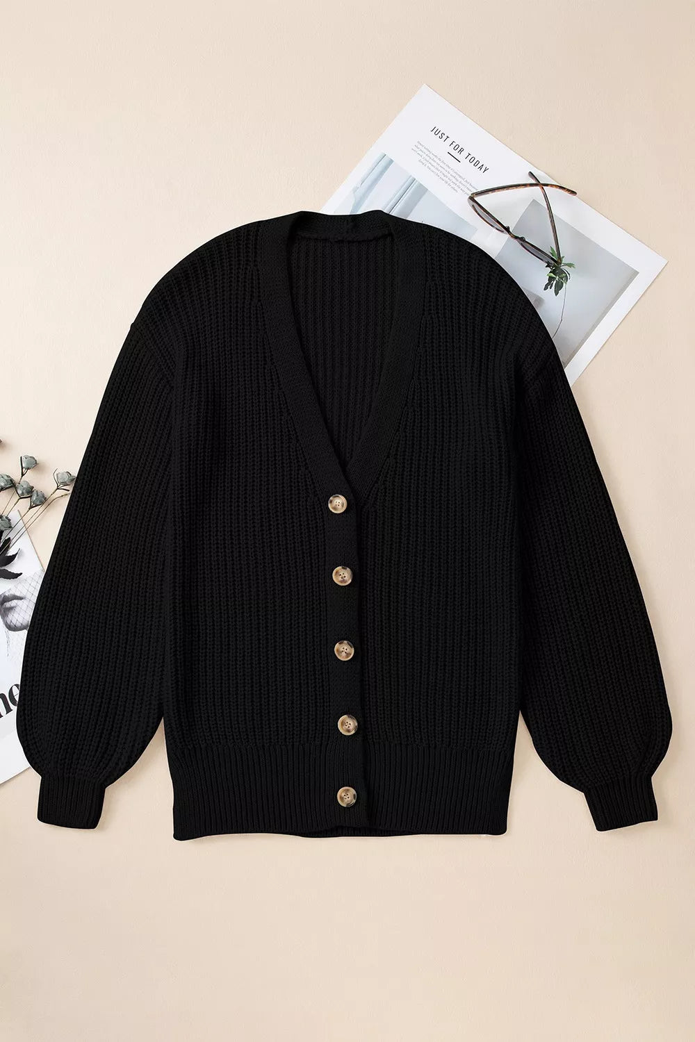 Chunky ribbed knit button-down cardigan