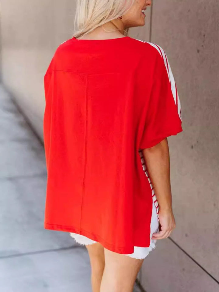 Patriotic stripe sequin star short-sleeve t-shirt
