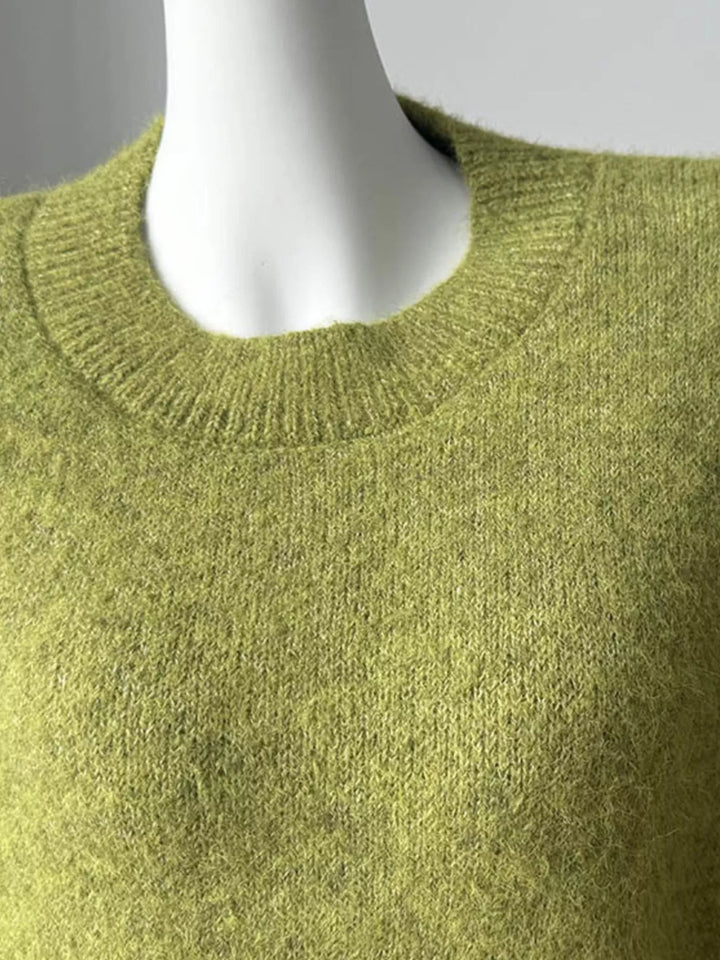 Dropped shoulder brushed knit crew neck sweater