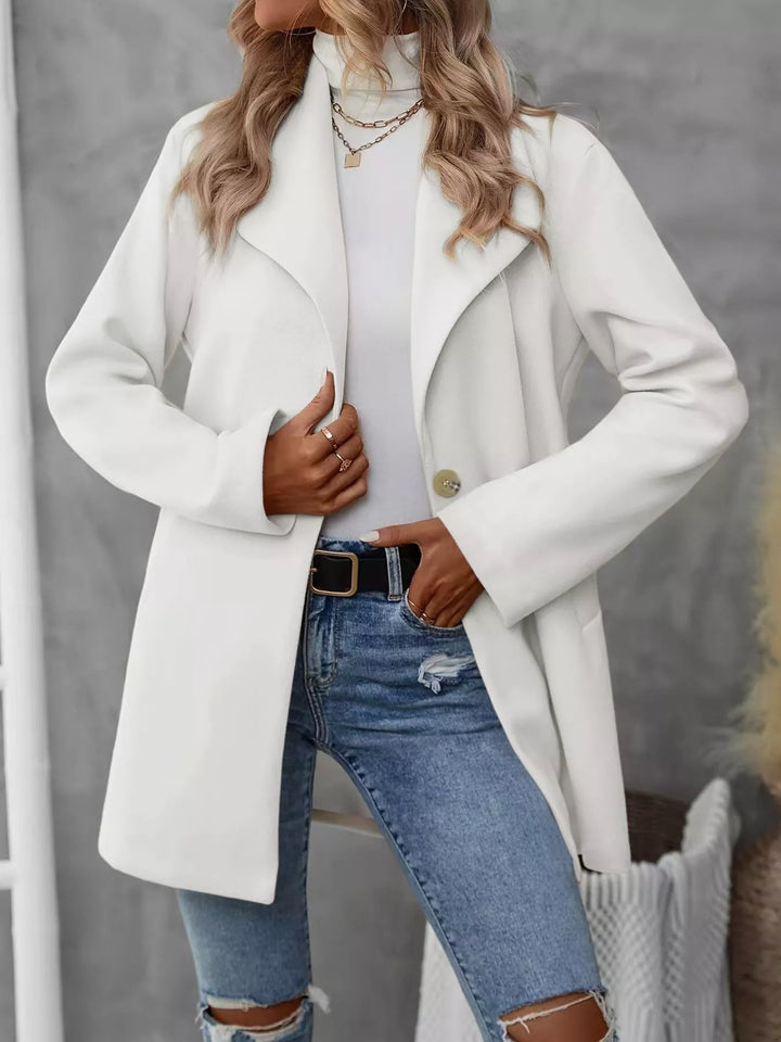 White Single-button lapel collar mid-length overcoat