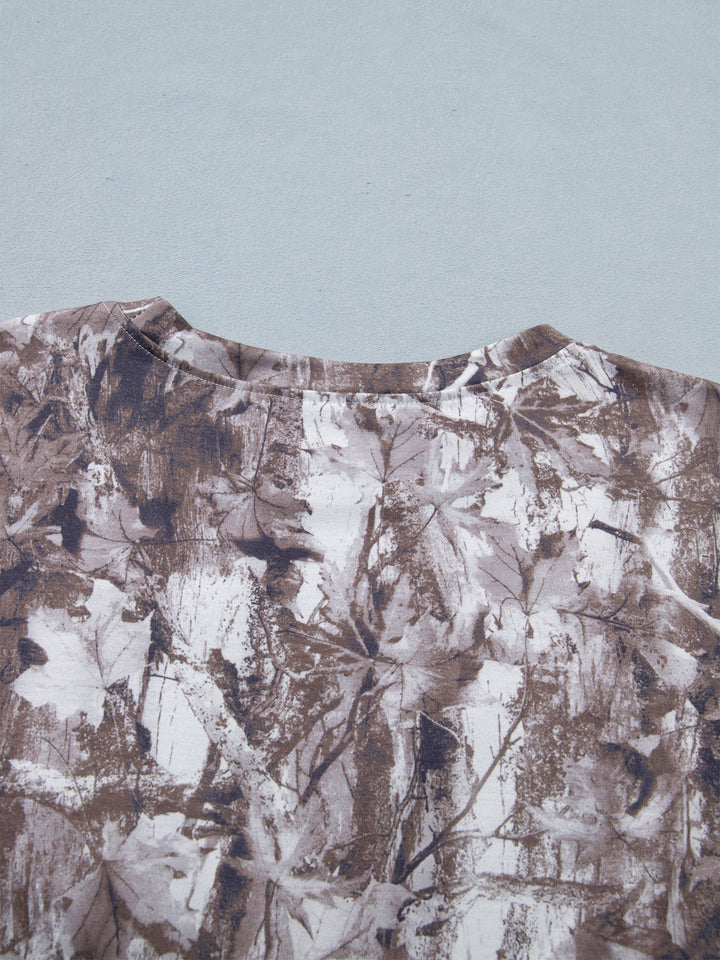 Woodland camouflage print drop shoulder tunic tee