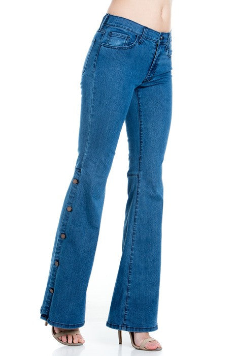 Riviera Button-Detail High Waist Flare Denim