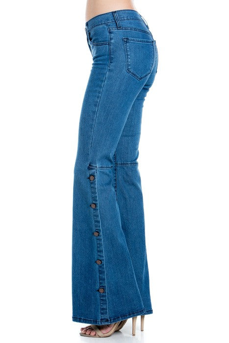 Riviera Button-Detail High Waist Flare Denim
