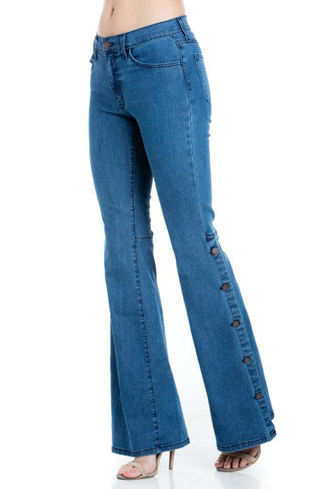 Riviera Button-Detail High Waist Flare Denim