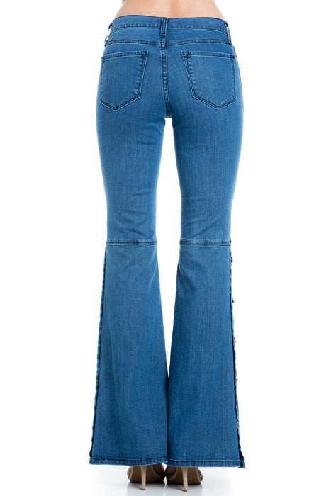 Riviera Button-Detail High Waist Flare Denim