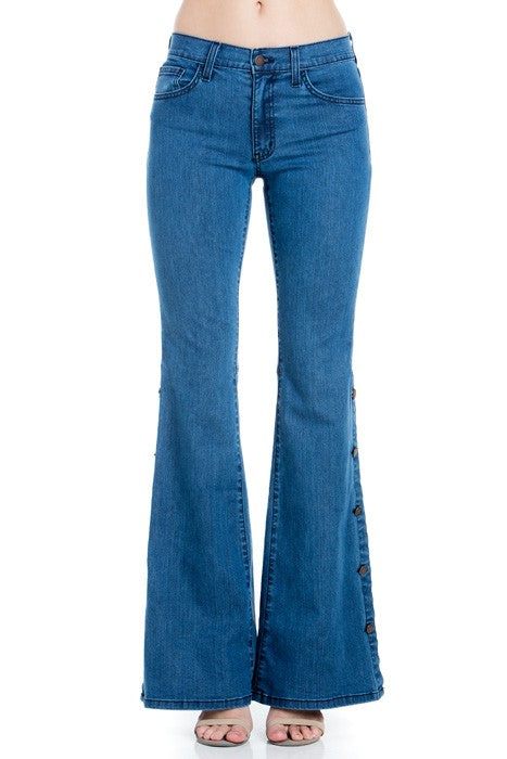 Riviera Button-Detail High Waist Flare Denim
