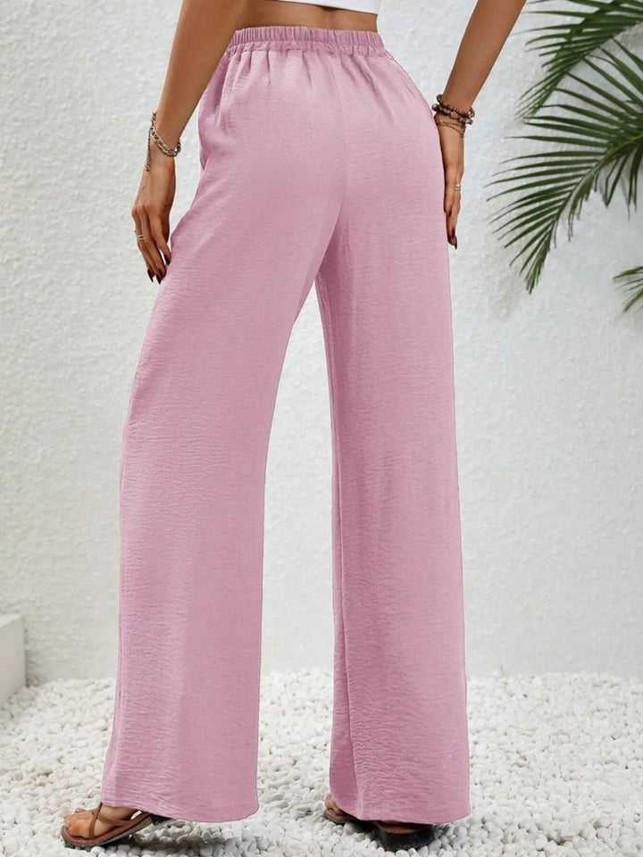 High-rise wide leg drawstring pants with pockets