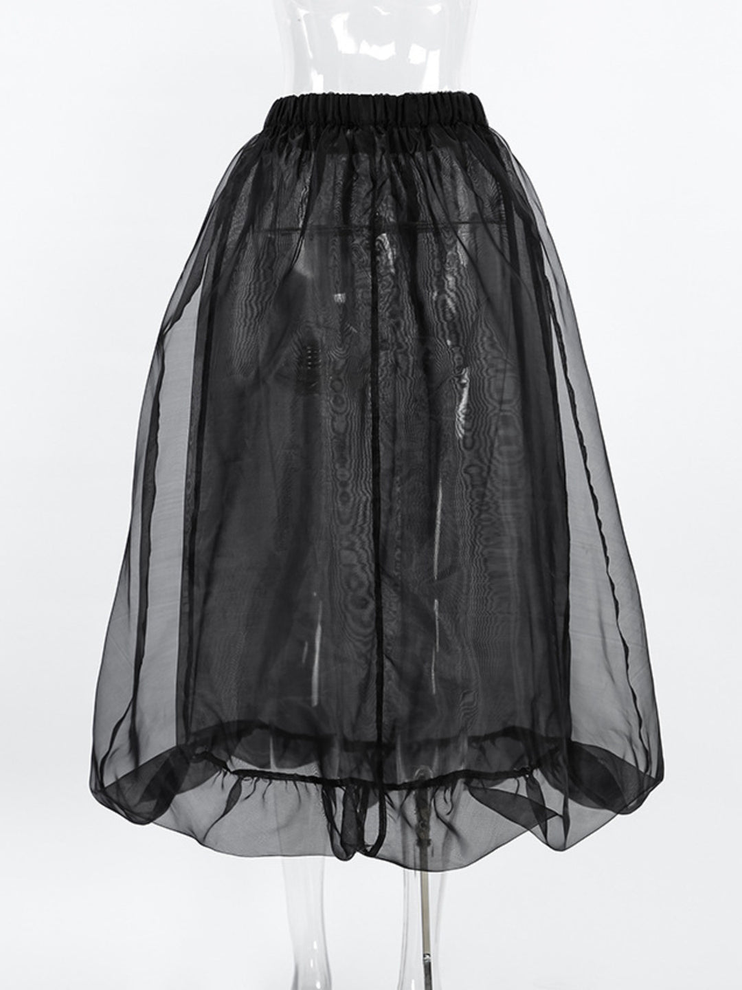 Semi-sheer flowy midi skirt with gathered elastic waist