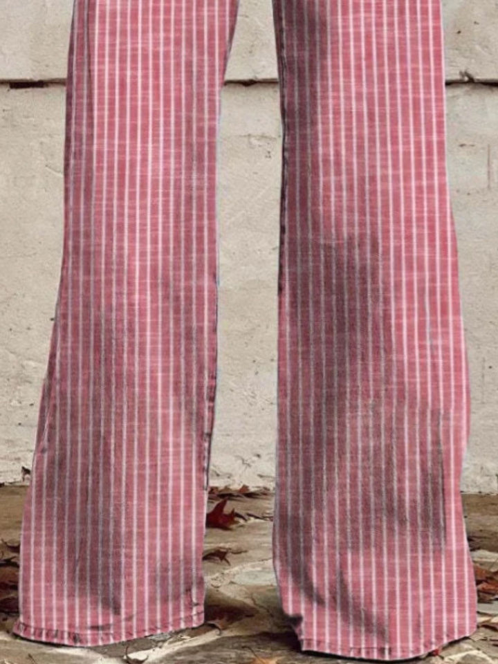 Vertical pinstripe high-rise wide leg jeans