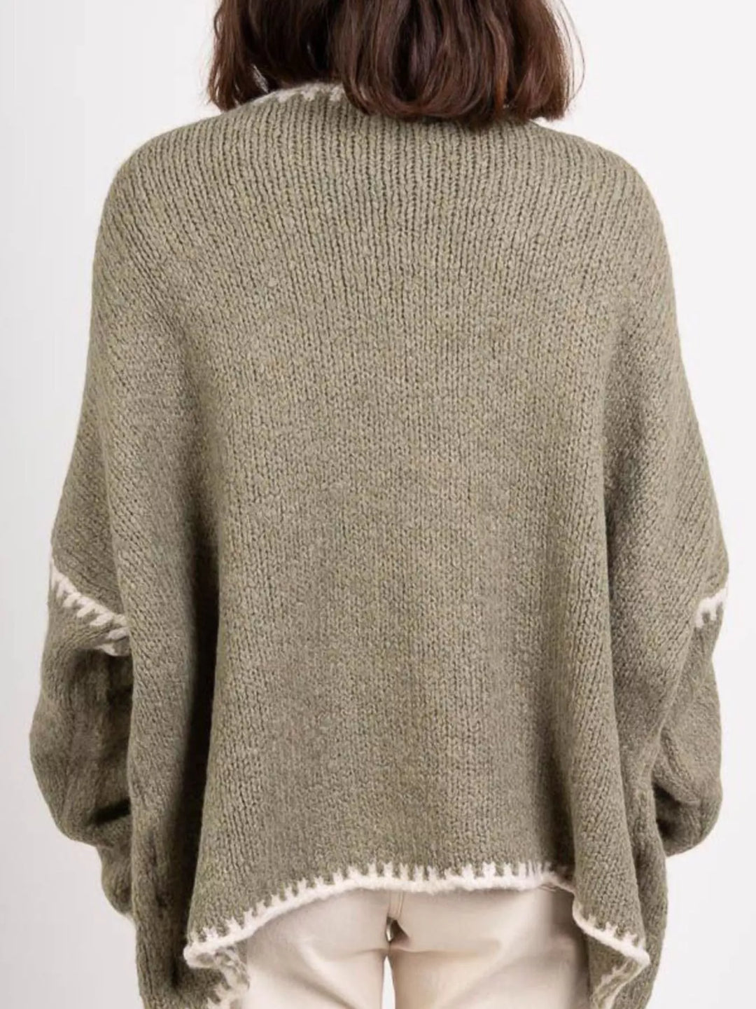 Contrast whipstitch trim open front knit cardigan