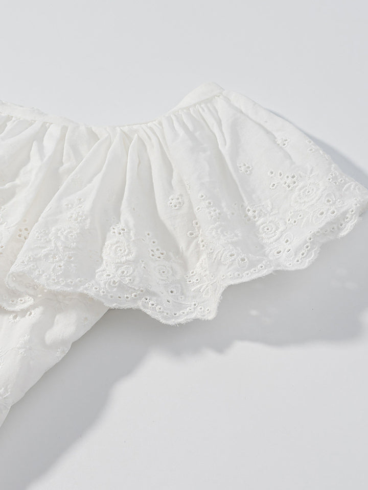 Eyelet ruffle-trim corset tank top with lace-up back