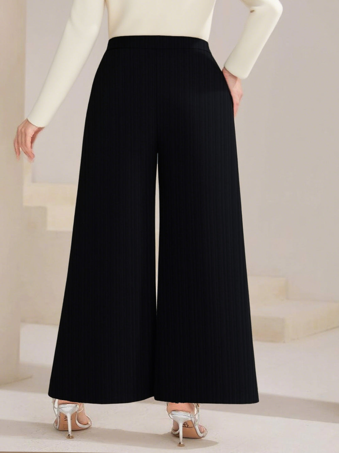 Plus size high-waist wide-leg pants with sailor buttons