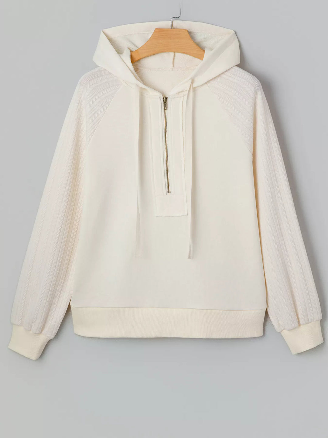 Textured knit sleeve half-zip pullover hoodie
