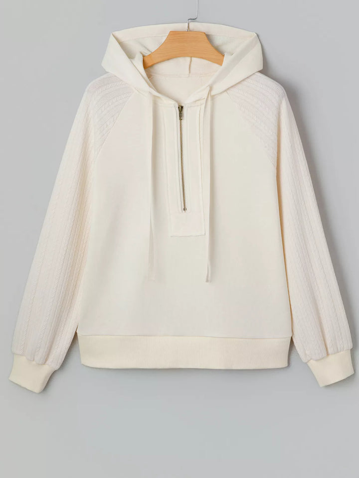 Textured knit sleeve half-zip pullover hoodie