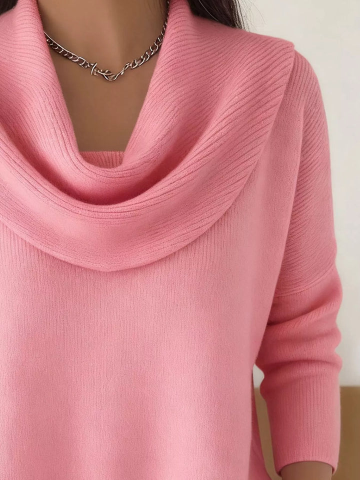 Drape cowl neck long sleeve knit sweater