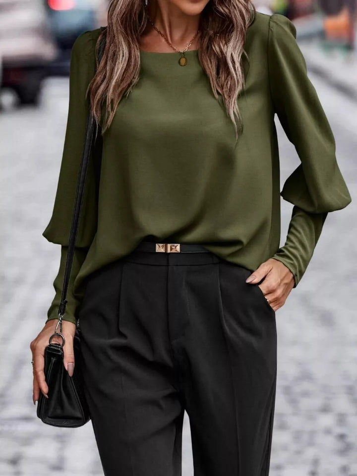 Black Forest Lantern sleeve round neck blouse with puff shoulders