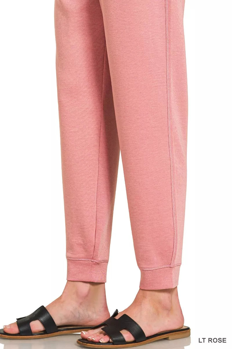 Scuba drawstring jogger pants with ribbed ankle cuffs