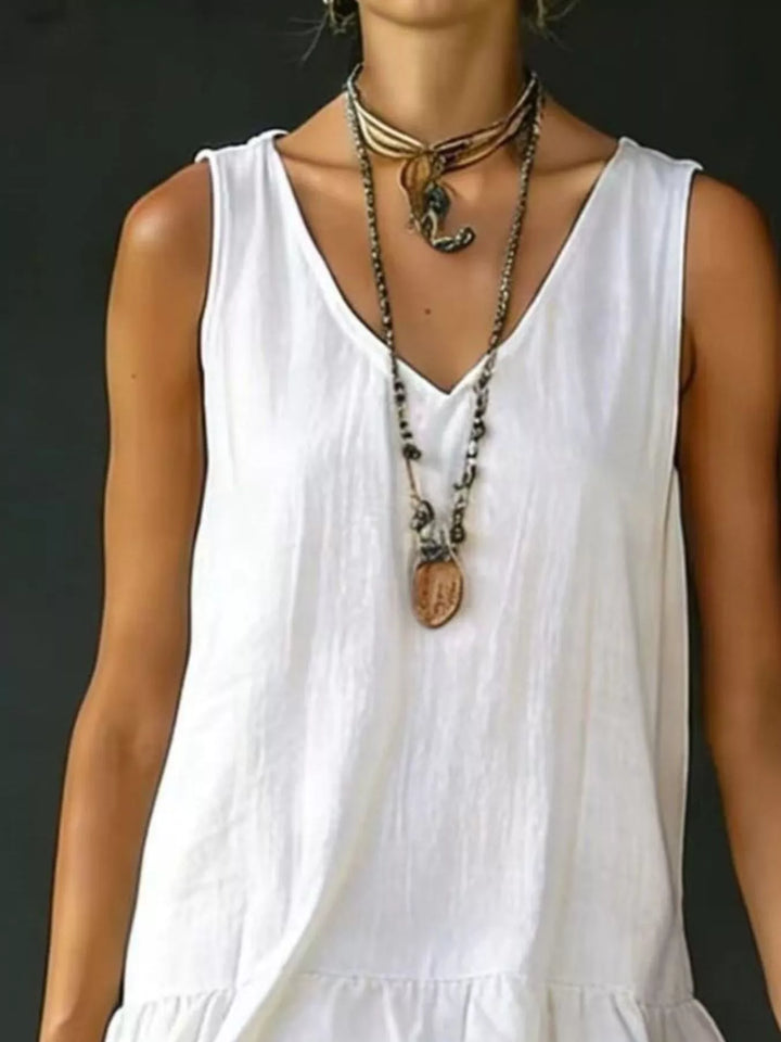 Tiered ruffle hem V-neck sleeveless mini dress