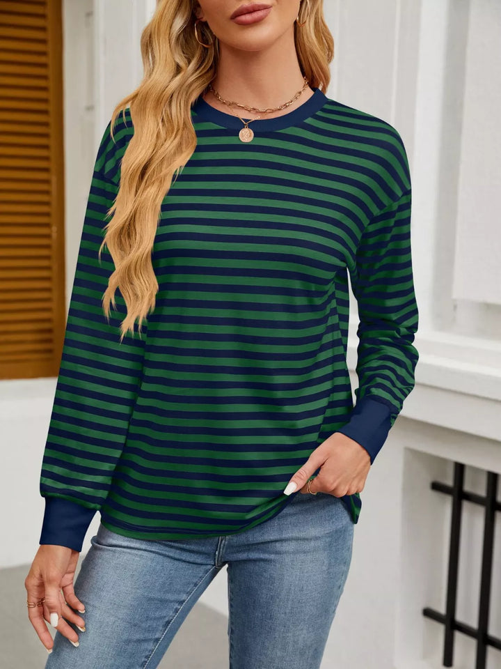 Black Forest Contrast-trim striped long sleeve crew neck top