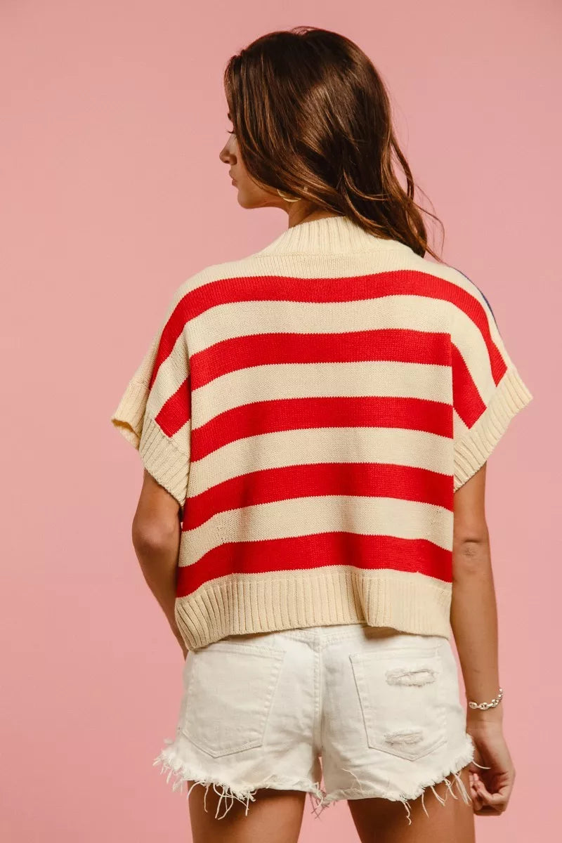 American flag sleeveless knit sweater top