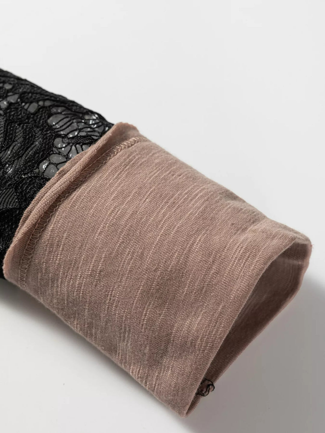 Lace-panel long sleeve tee with exposed seams