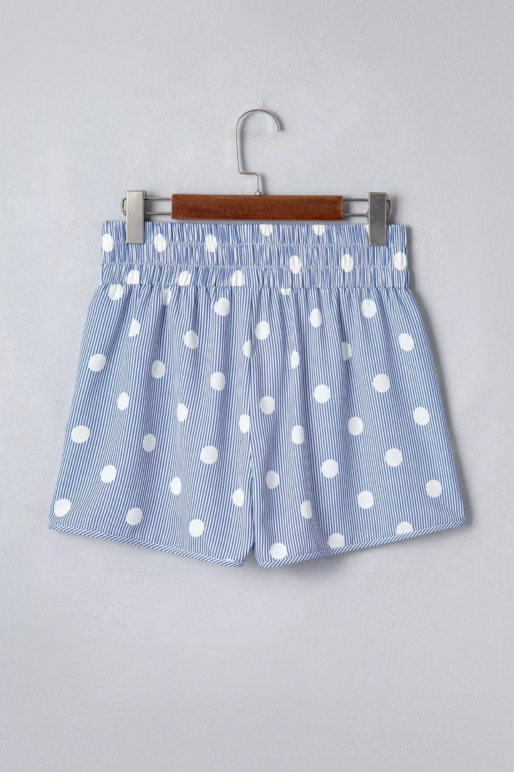 Polka dot striped elastic waist shorts with side pockets