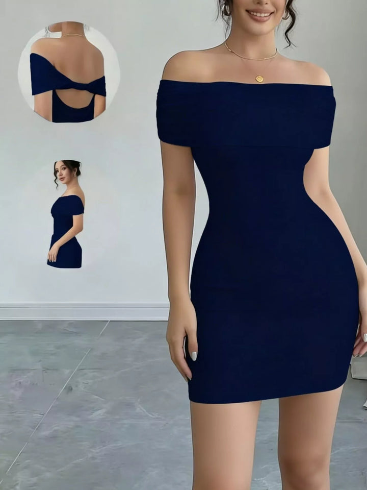 Navy Blue Off-shoulder bodycon mini dress with twisted back